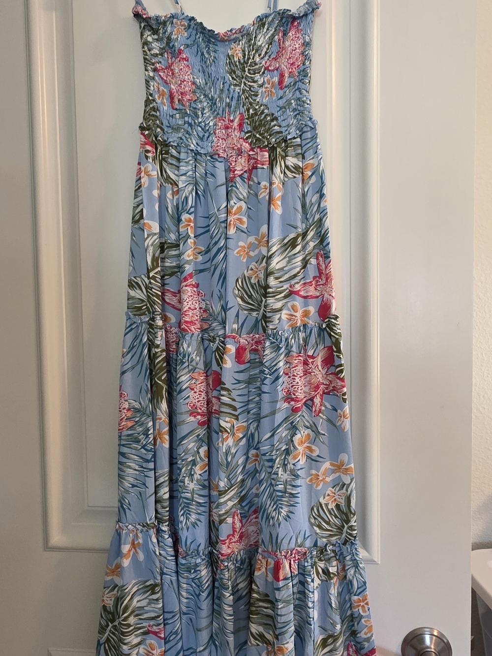 Blue island Light Blue Tropical Floral Maxi Dress
